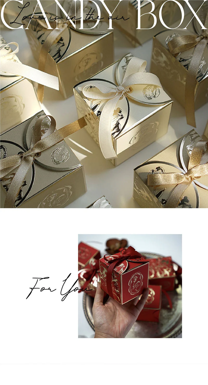 French Sugar Box Light Luxury Golden Candy Champagne Color Wedding Candy Box Wedding Accompanying Paper Gift Box